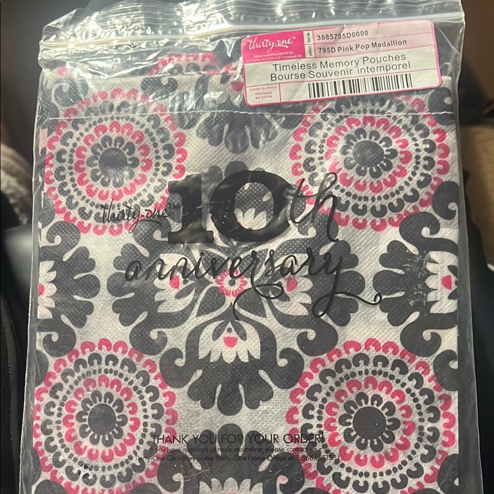 Thirty-One Pink and Gray Floral Pouch